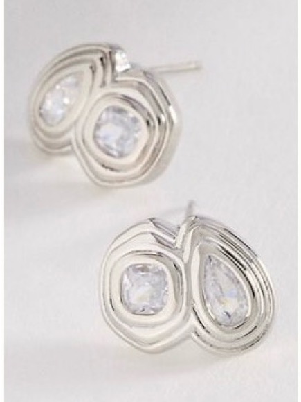 Anthropologie Silver Teardrop & Round Crystal Stud Earrings